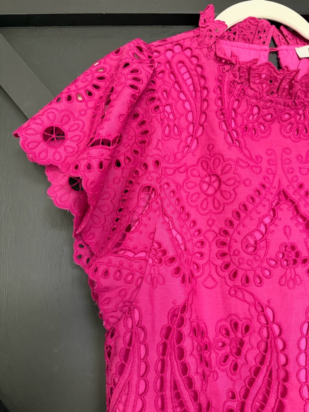 Avara Hot Pink Eyelet Lace Ruffle Sleeve Top, Size Medium - Picture 3 of 8